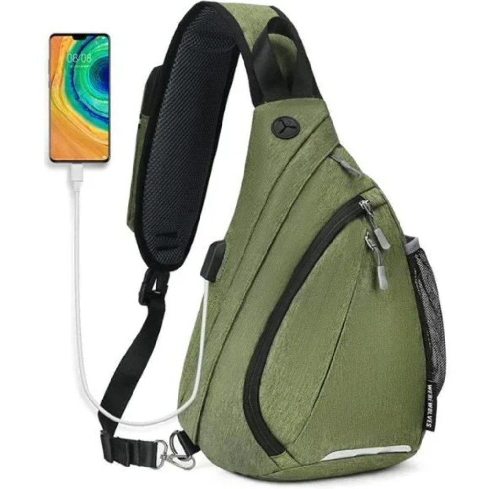 New Water Resistant Hiking Shoulder Bag Unisex Army Green